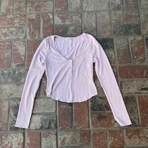 Intimately Free People Long Sleeve Size S Purple Top Cropped Ribbed